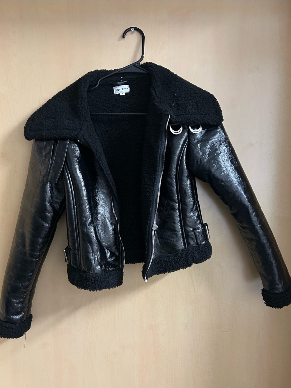 superdown Black Faux Shearling Cropped Aviator Jacket